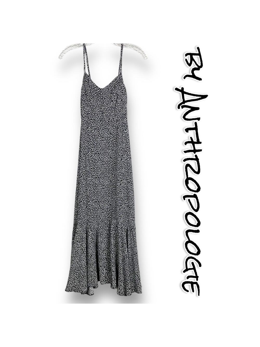 By Anthropologie Animal Print Sundress Ruffle Black and White Womens Size 0